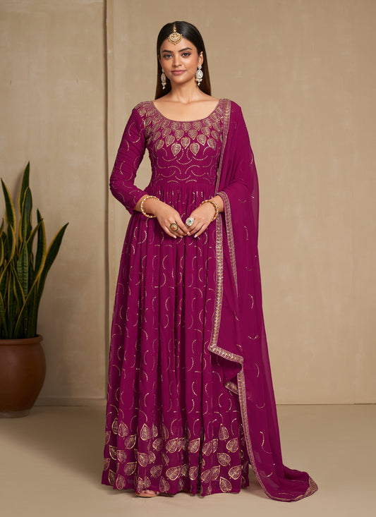 Rani Pink Faux Georgette Gown with Dupatta
