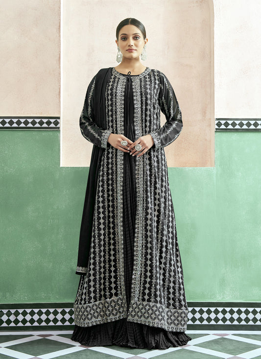 Black Georgette Anarkali with Embroidered Jacket