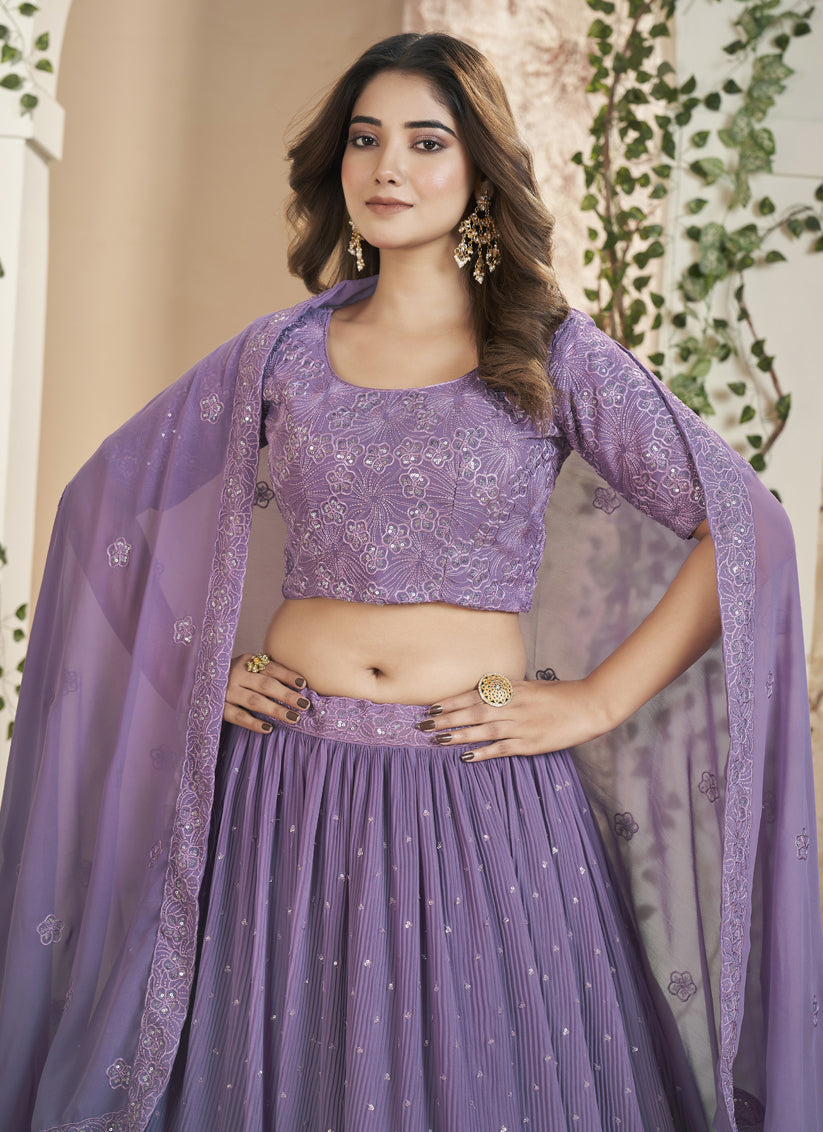 Purple Faux Georgette Lehenga Choli Set