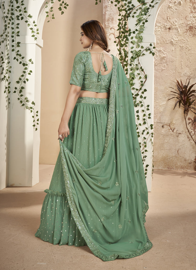 Fern Green Faux Georgette Lehenga Choli Set