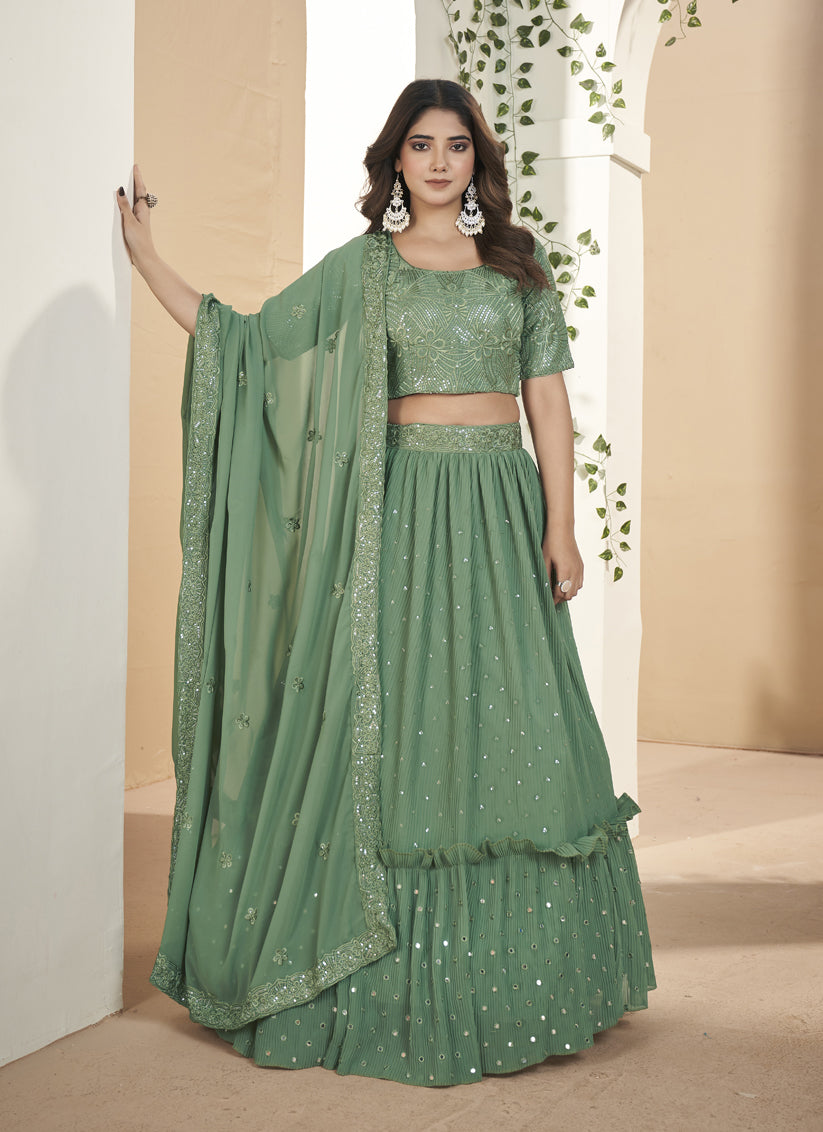 Fern Green Faux Georgette Lehenga Choli Set