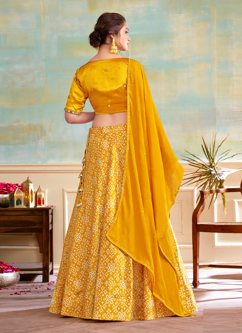 Golden Yellow Heavy Designer Lehenga Choli Set