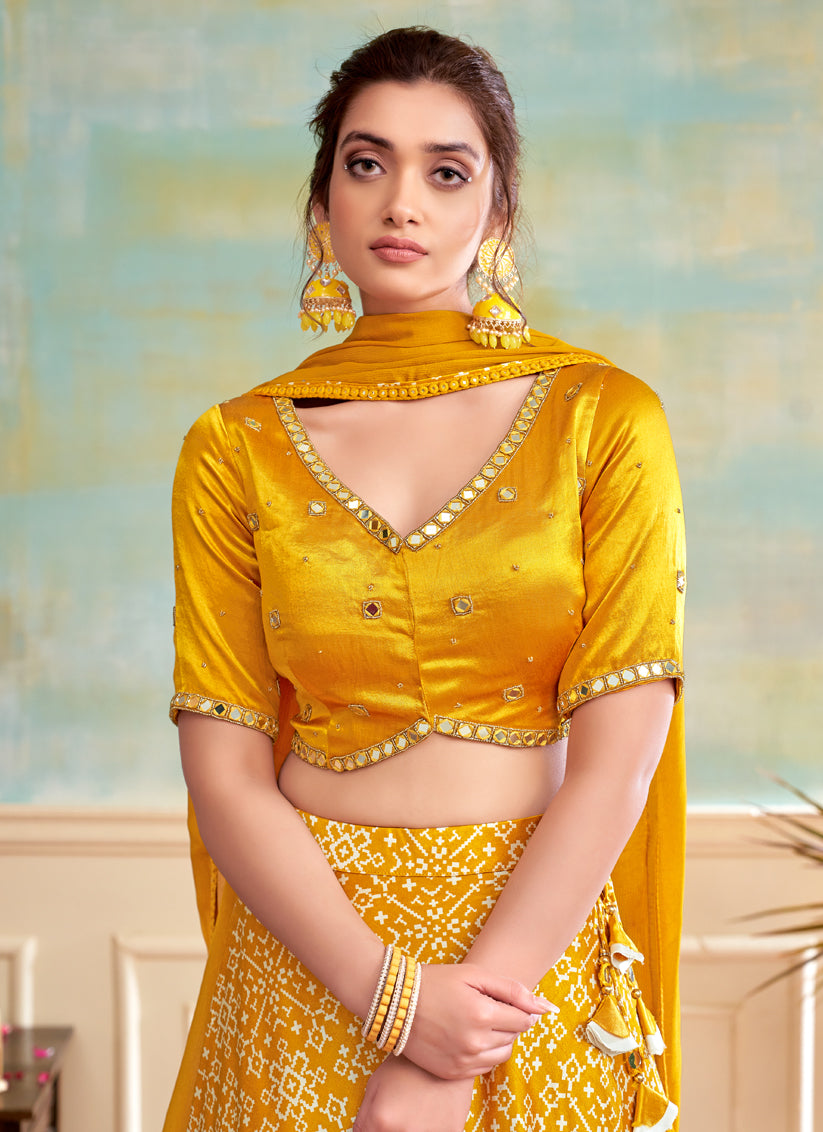 Golden Yellow Heavy Designer Lehenga Choli Set