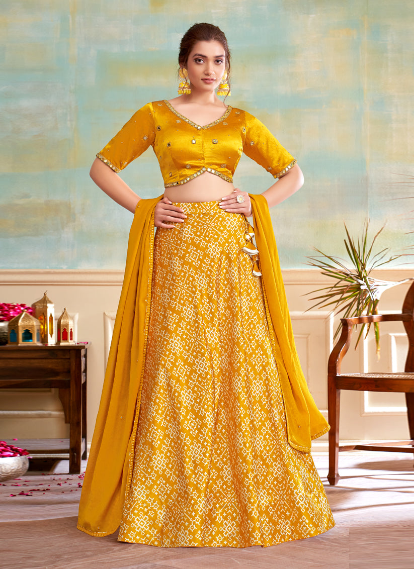 Golden Yellow Heavy Designer Lehenga Choli Set