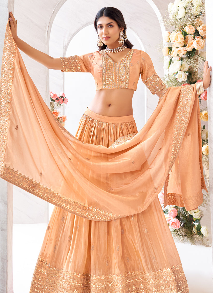 Peach Heavy Designer Lehenga Choli Set