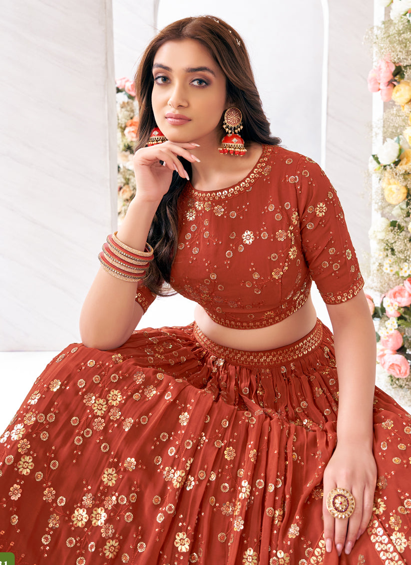 Rust Red Heavy Designer Lehenga Choli Set