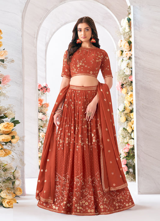 Rust Red Heavy Designer Lehenga Choli Set