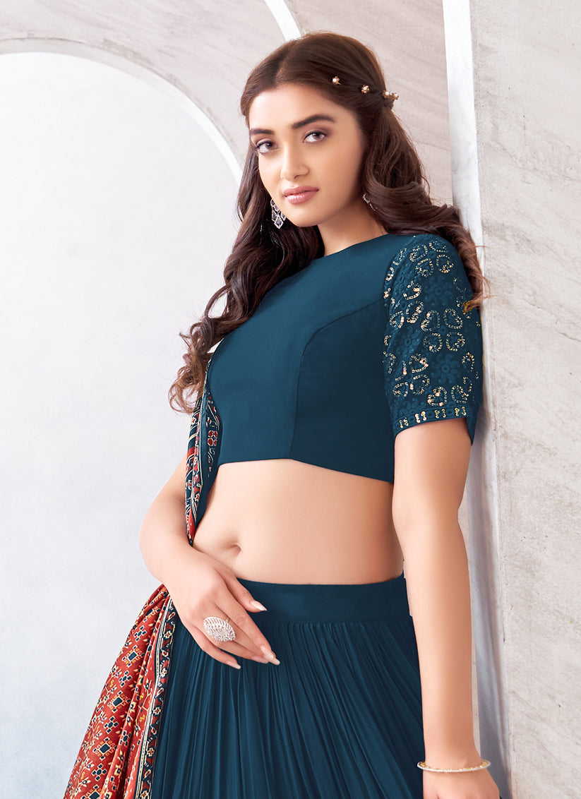 Teal Blue Heavy Designer Lehenga Choli Set