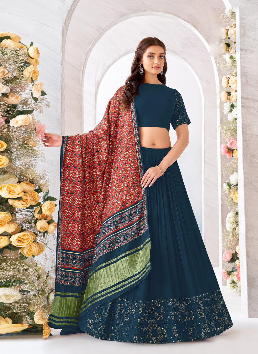 Teal Blue Heavy Designer Lehenga Choli Set