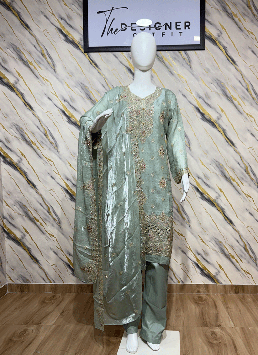 Pista Green Cotton Silk Salwar Suit