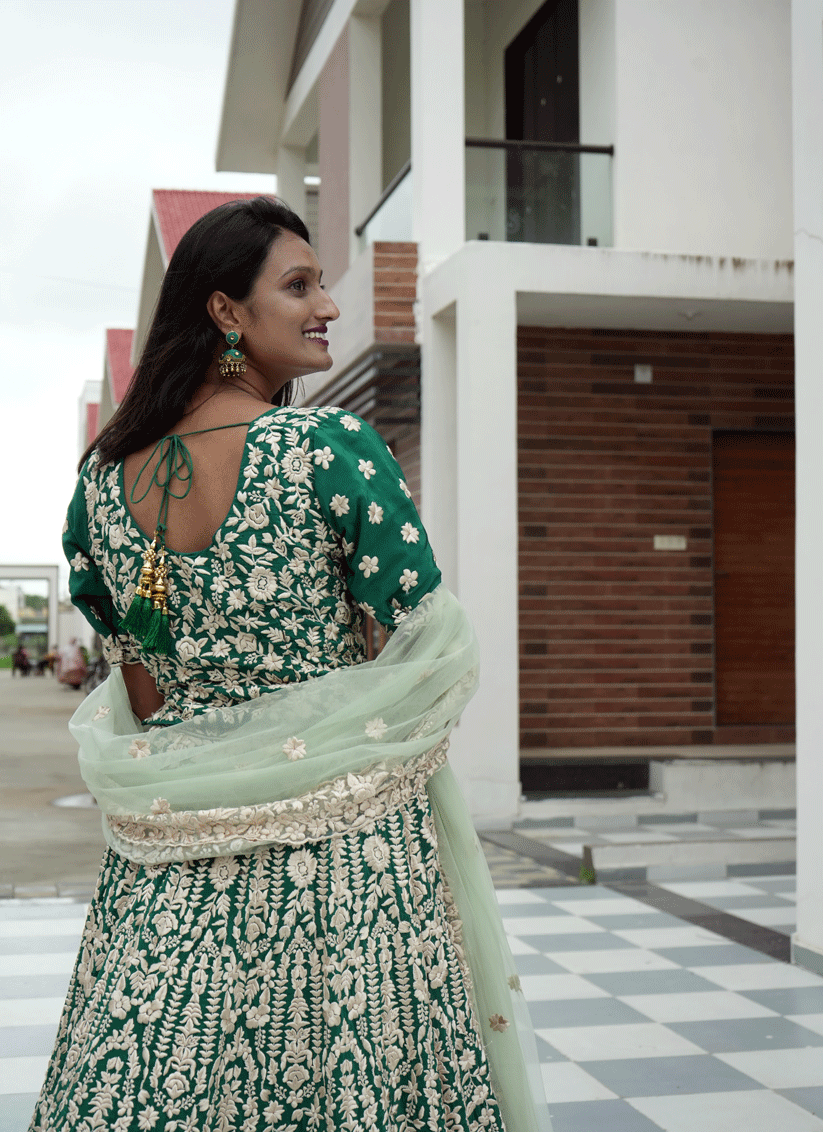 Green Georgette Heavy  Embroidered  Designer Lehenga Choli