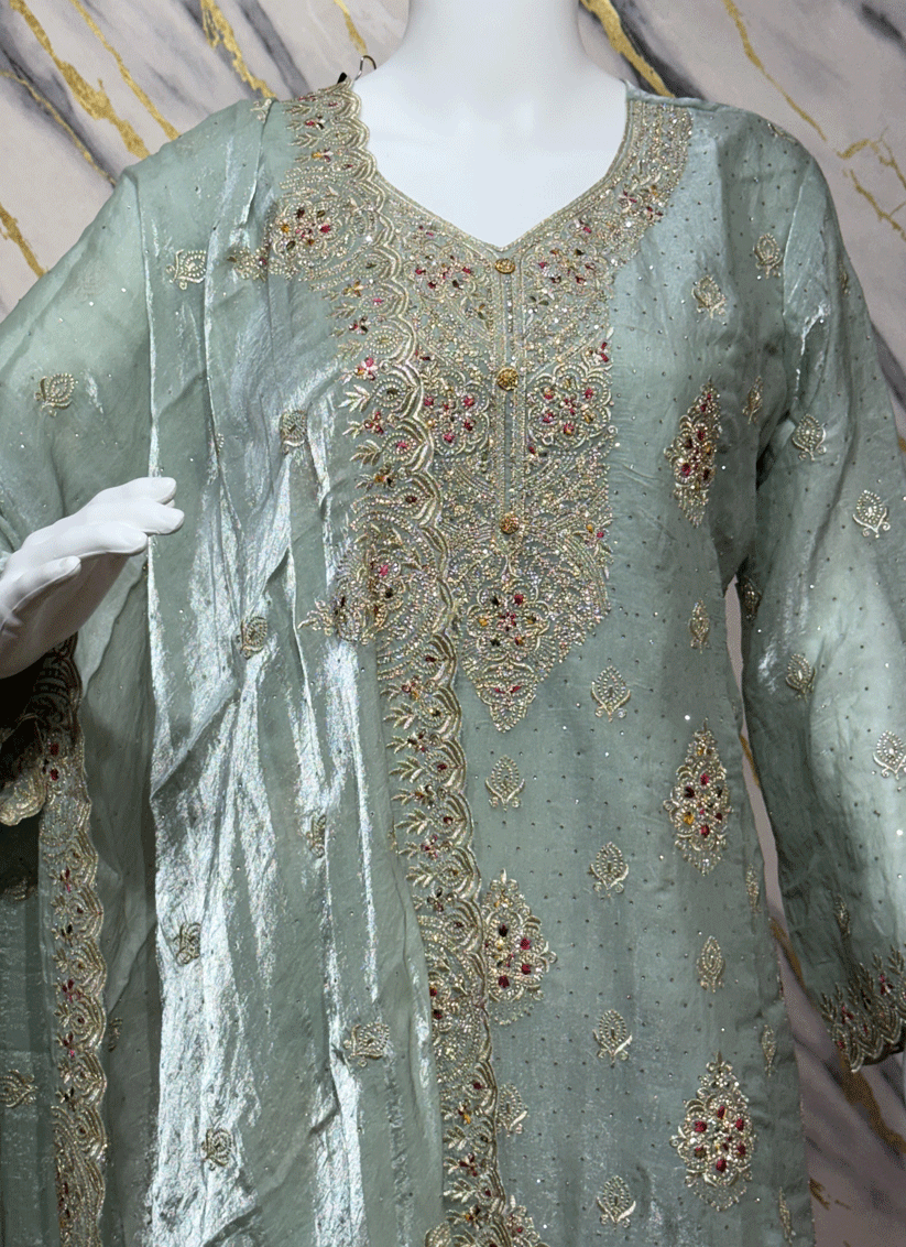 Pista Green Cotton Silk Salwar Suit