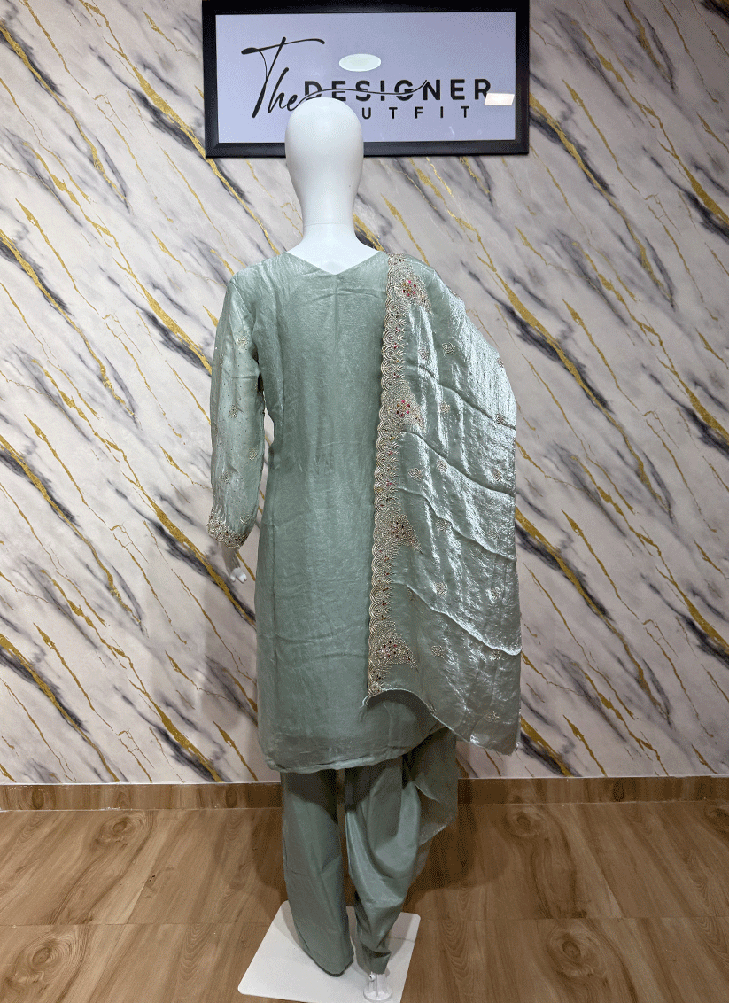 Pista Green Cotton Silk Salwar Suit