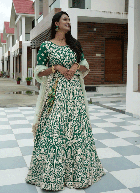 Green Georgette Heavy  Embroidered  Designer Lehenga Choli
