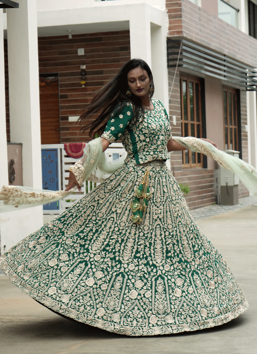Green Georgette Heavy  Embroidered  Designer Lehenga Choli