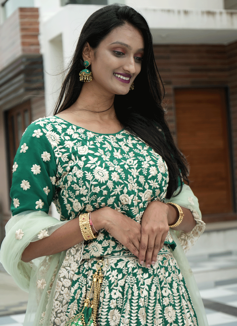 Green Georgette Heavy  Embroidered  Designer Lehenga Choli