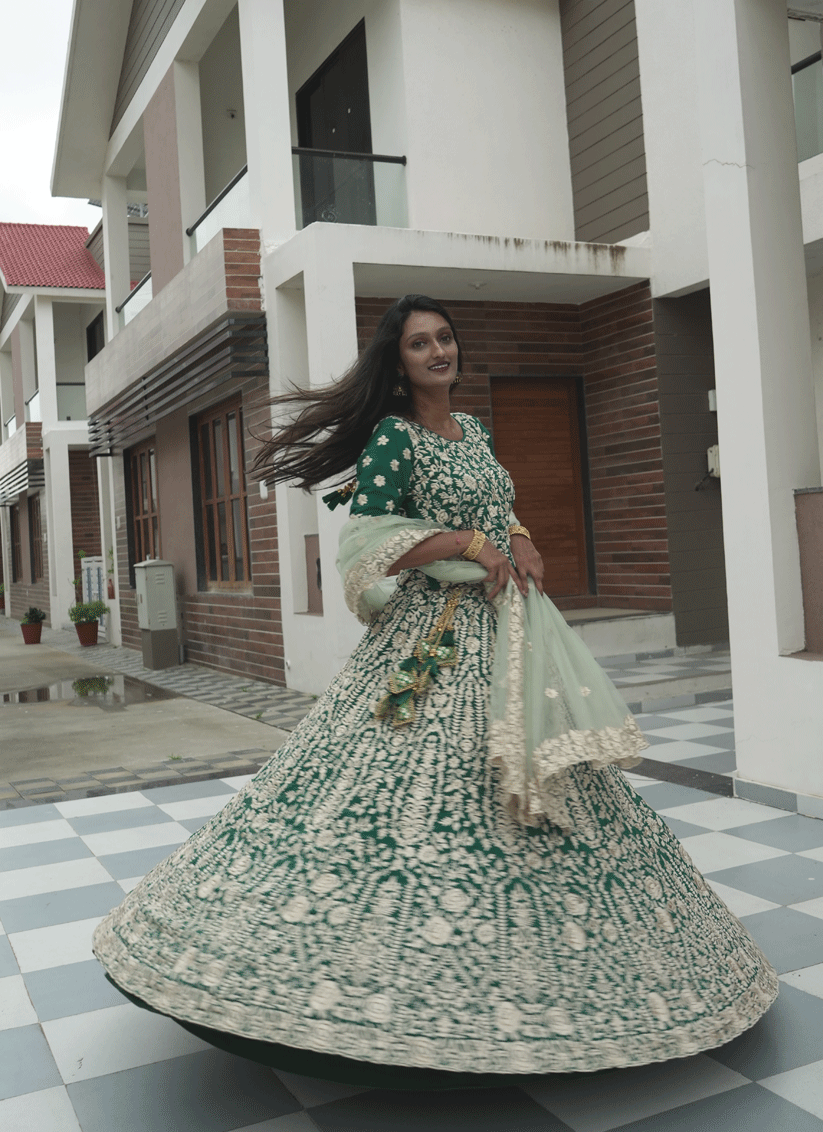 Green Georgette Heavy  Embroidered  Designer Lehenga Choli