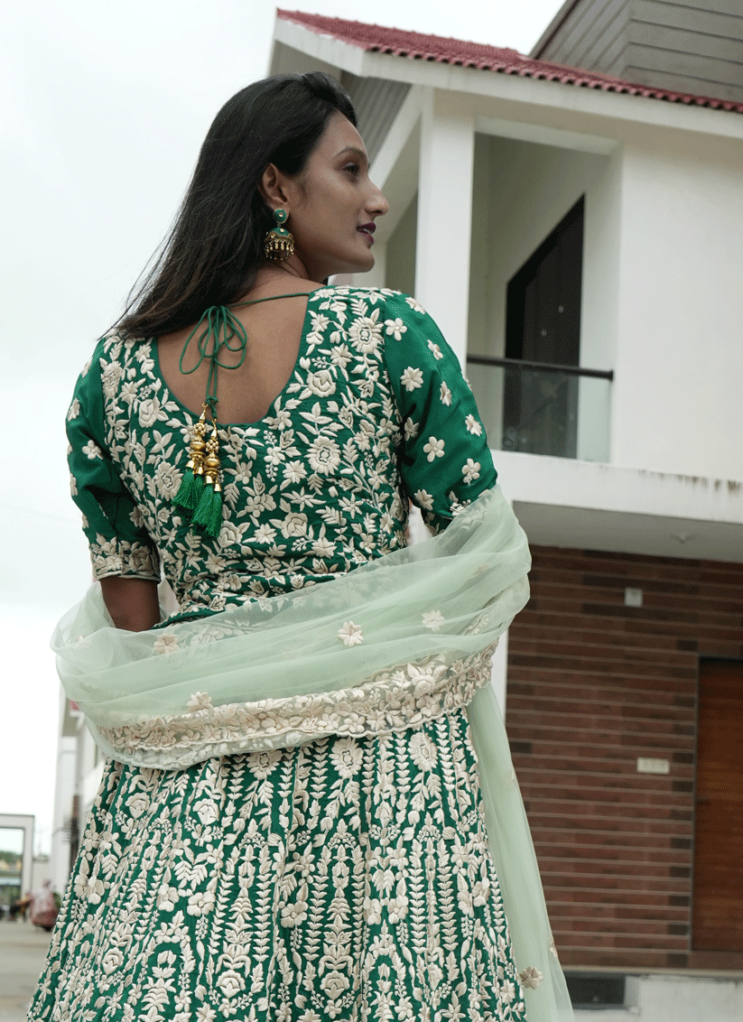 Green Georgette Heavy  Embroidered  Designer Lehenga Choli
