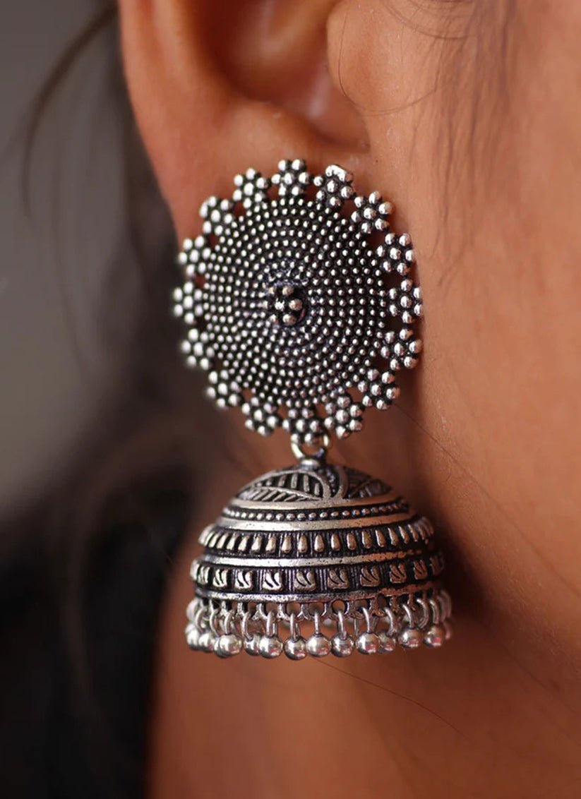 Oxidised Silver Plated Handmade Jhumka Brass Earrings