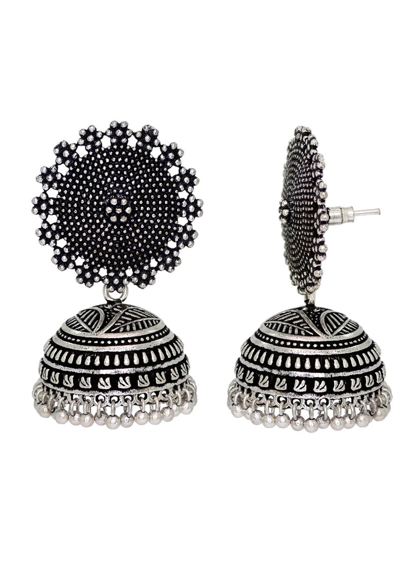 Oxidised Silver Plated Handmade Jhumka Brass Earrings