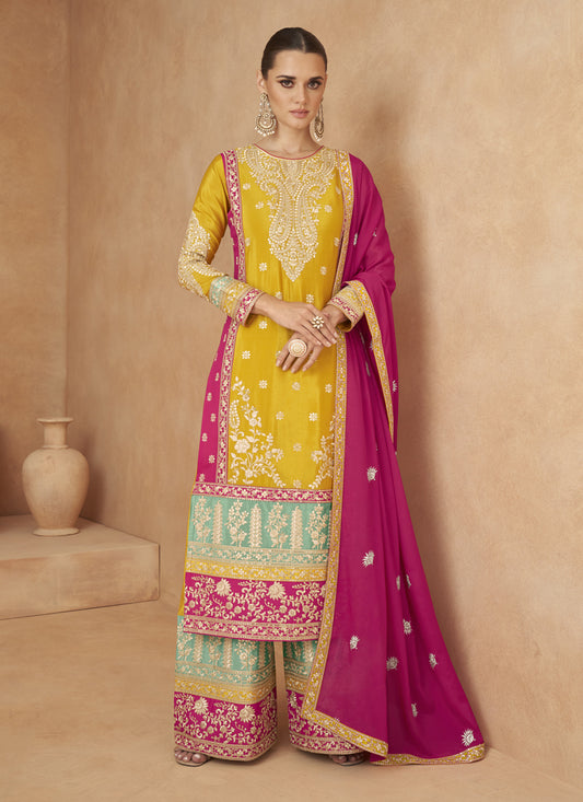 Multicolor Chinnon Embroidered Designer Palazzo Kameez