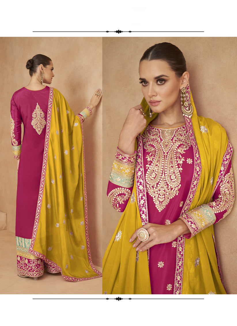 Multicolor Chinnon Embroidered Designer Palazzo Kameez