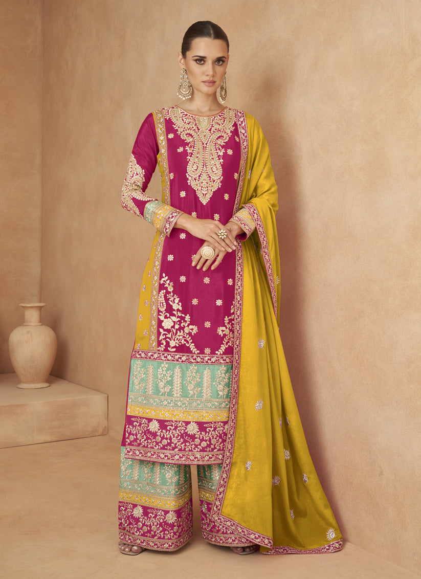 Multicolor Chinnon Embroidered Designer Palazzo Kameez