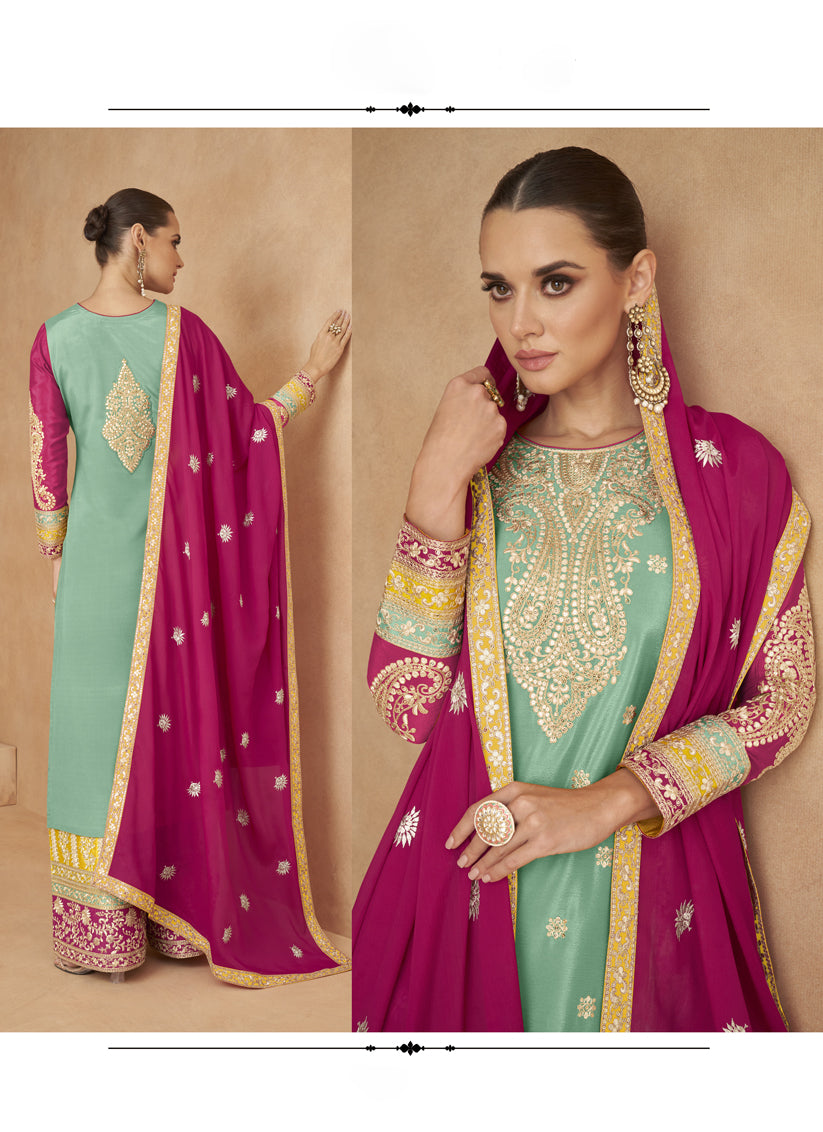 Multicolor Chinnon Embroidered Designer Palazzo Kameez