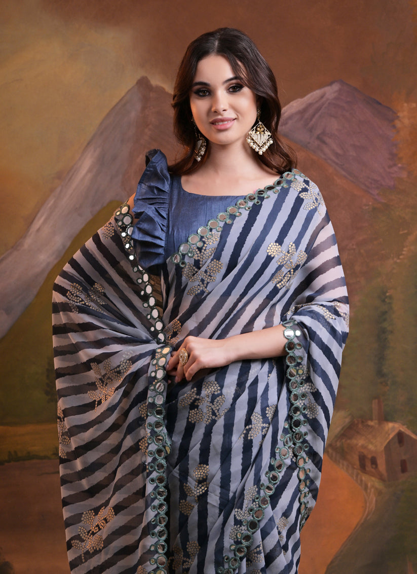 Multicolor Georgette Leheriya Print Embellished Saree