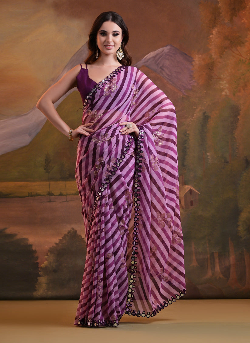 Multicolor Georgette Leheriya Print Embellished Saree