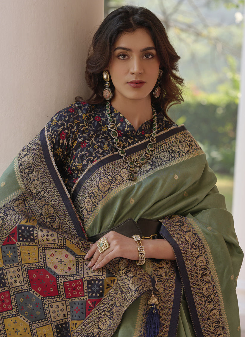 Sage Green Viscose Woven Designer Saree