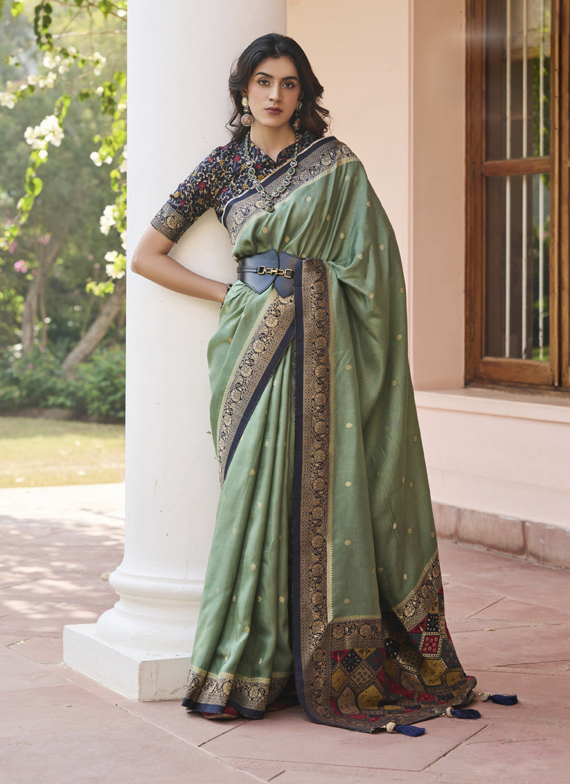 Sage Green Viscose Woven Designer Saree