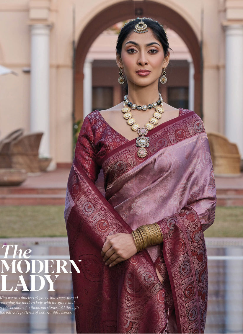 Dusty Pink Woven Satin Saree for Wedding