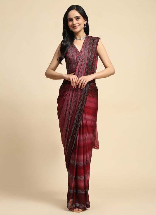 Maroon Satin Silk Designer Ready to Wear Saree