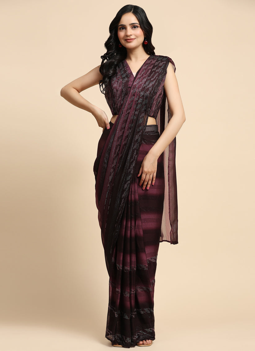 Burgundy Satin Silk Designer Ready to Wear Saree