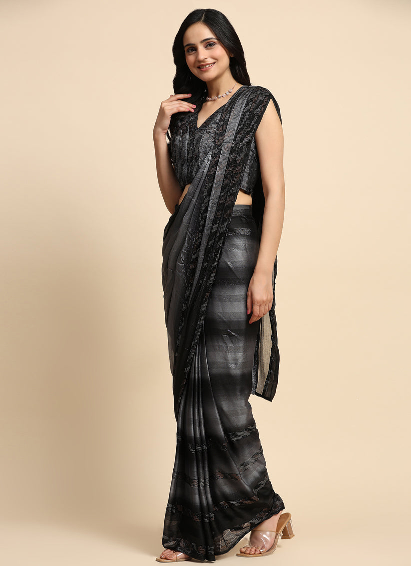 Slate Grey Satin Silk Designer Ready to Wear Saree