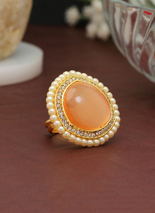 Peach Kundan Ring