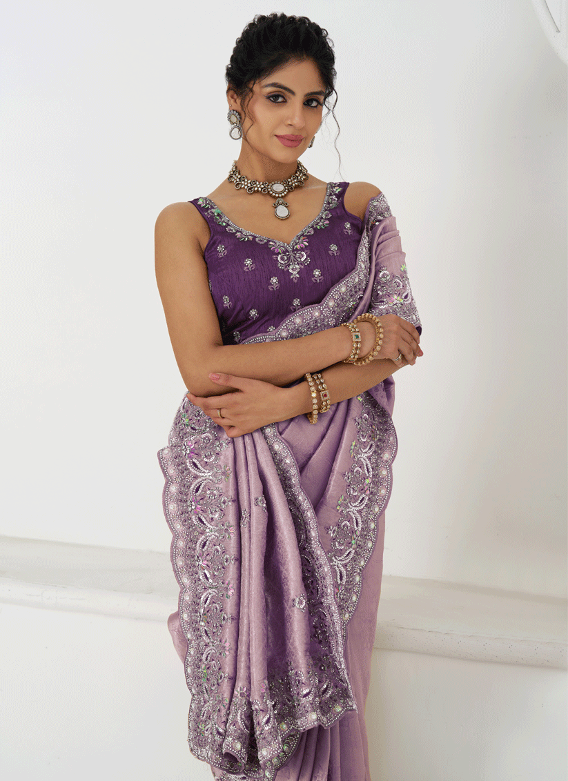 Lavender Viscose Silk Sequins Saree Engagement & wedding functions