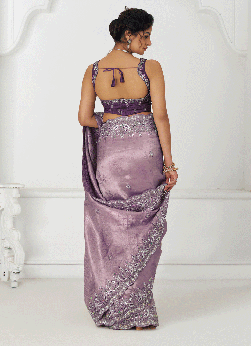 Lavender Viscose Silk Sequins Saree Engagement & wedding functions