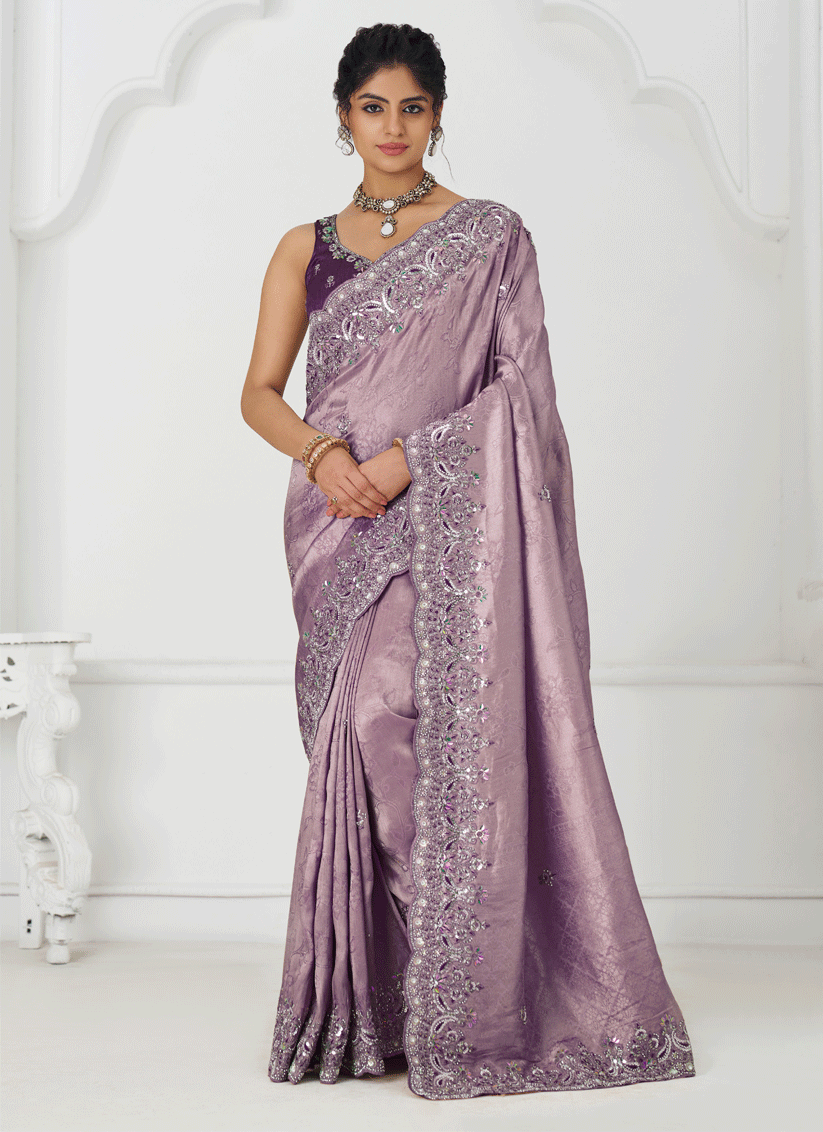 Lavender Viscose Silk Sequins Saree Engagement & wedding functions
