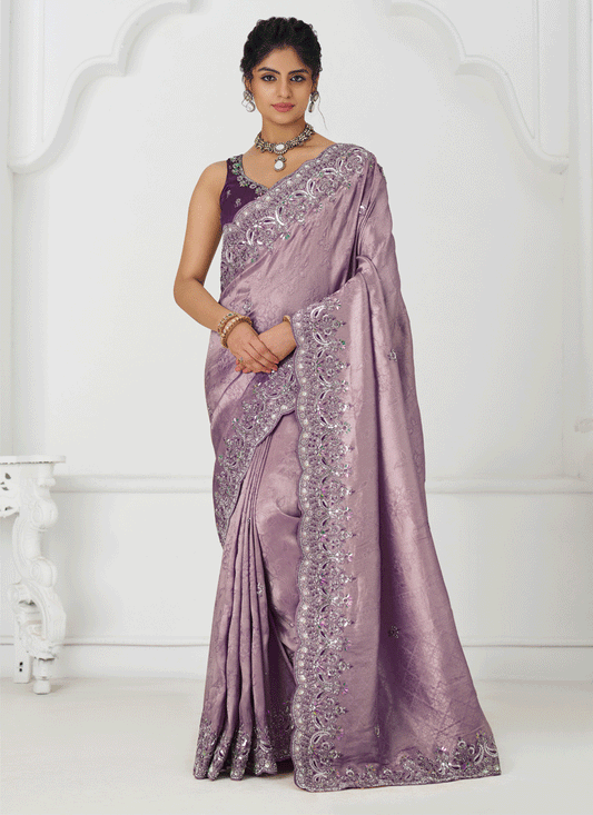 Lavender Viscose Silk Sequins Saree Engagement & wedding functions