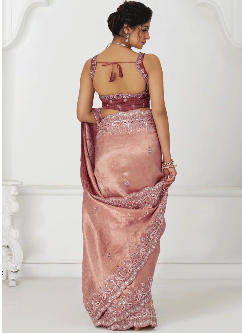Gorgeous Pink Viscose Silk Sequins Saree Engagement & wedding functions