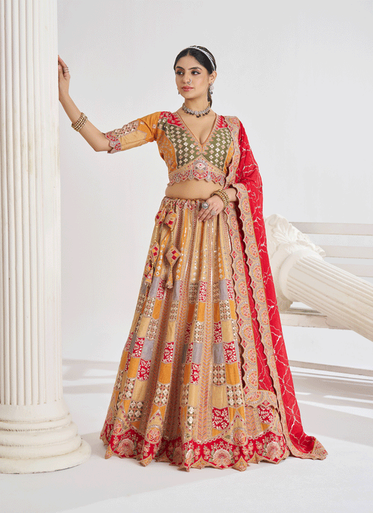 Mustard color Heavy Embroidered Sequins Wedding  Lehenga Choli