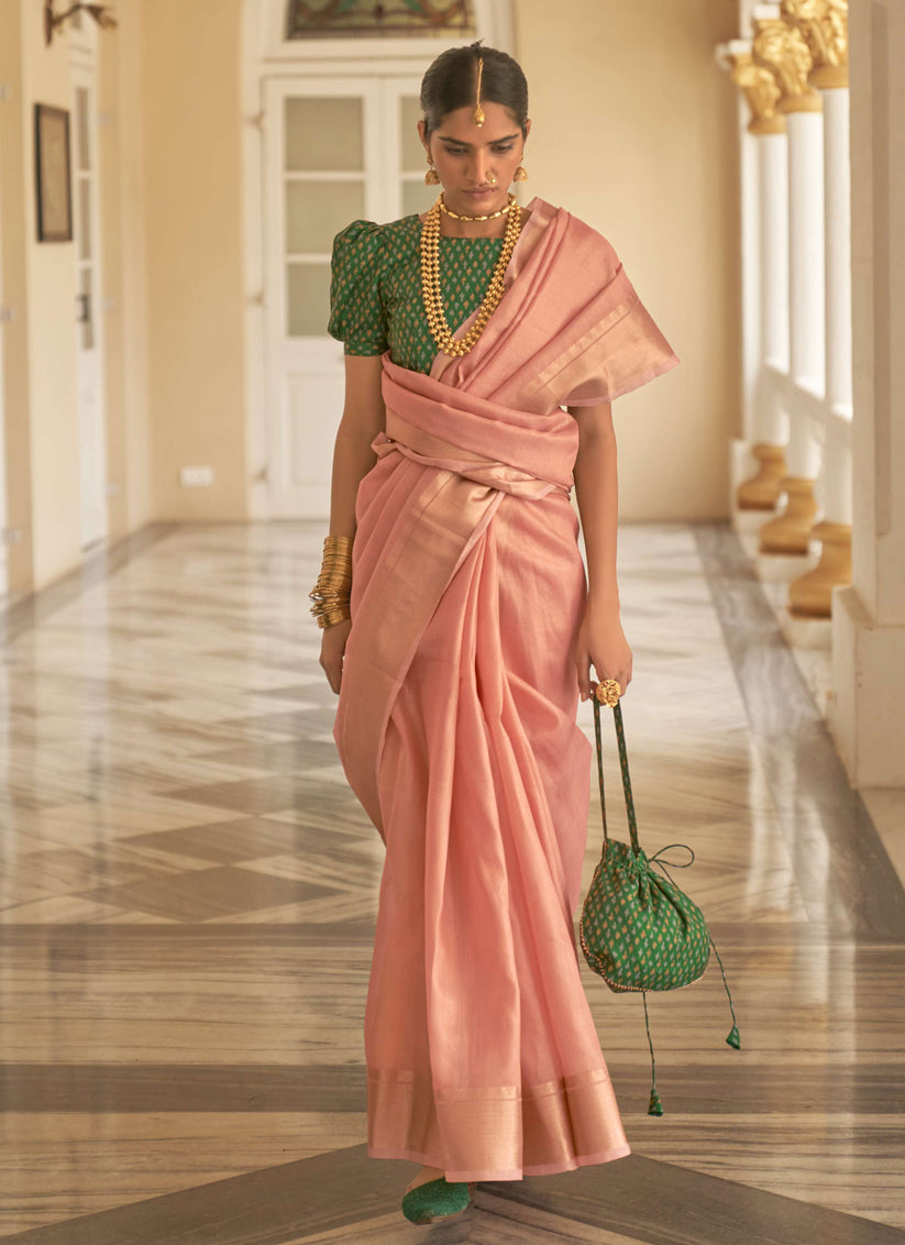 Blush Pink Organza Woven Party Wear Saree