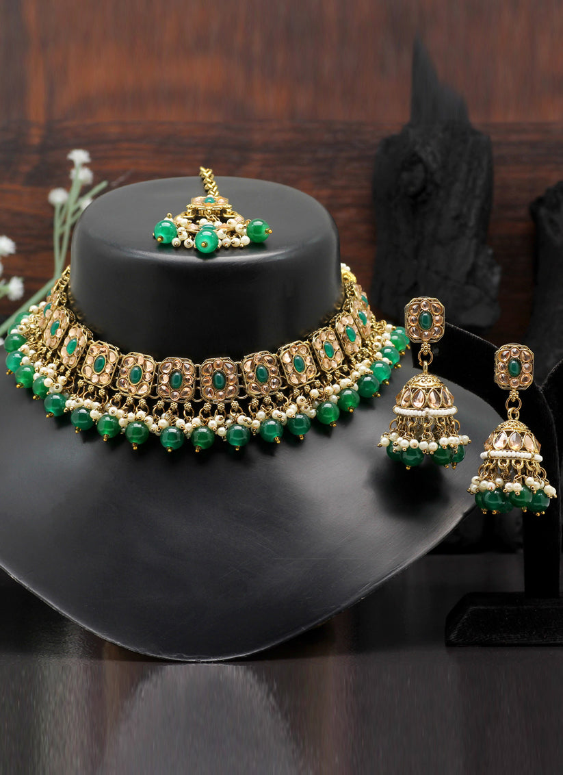 Green Kundan Choker Necklace Set