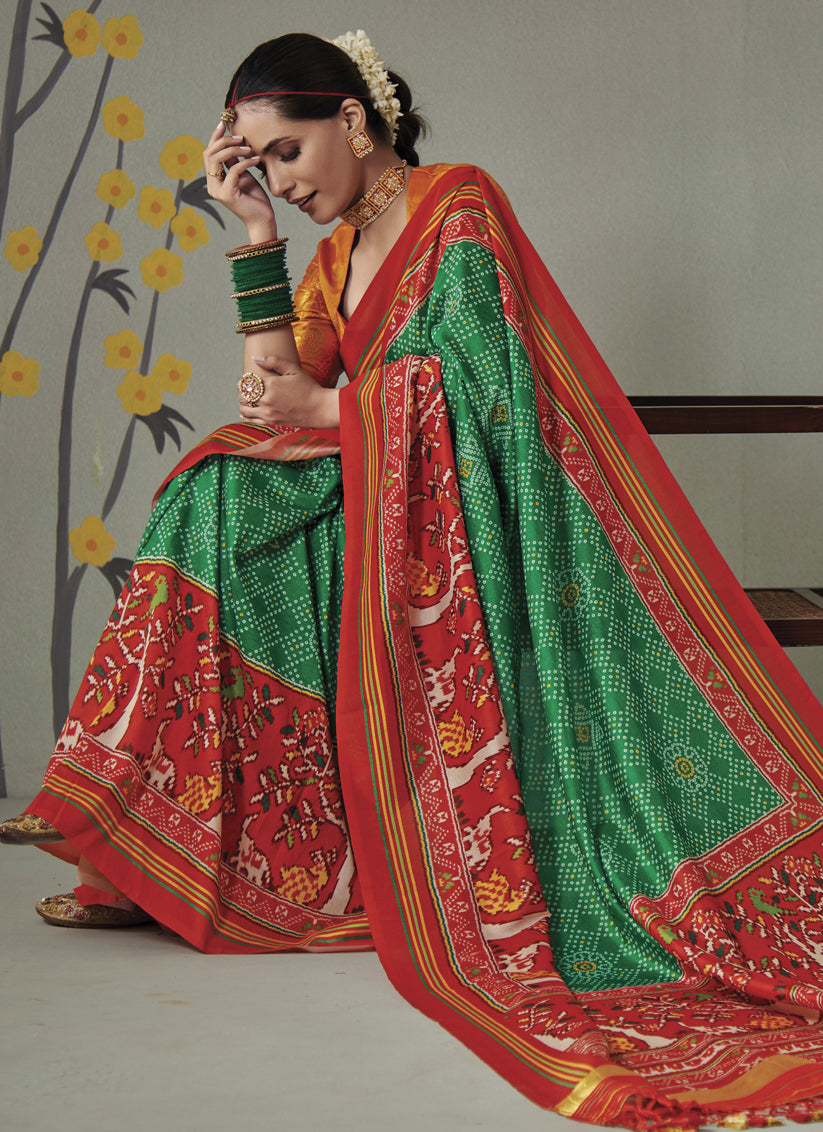 Emerald Green Patola Silk Party Wear Saree