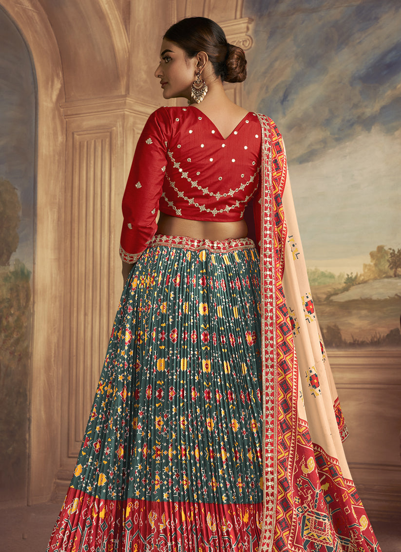 Teal Green Flared Gaji Silk Lehenga Choli for Ceremonial