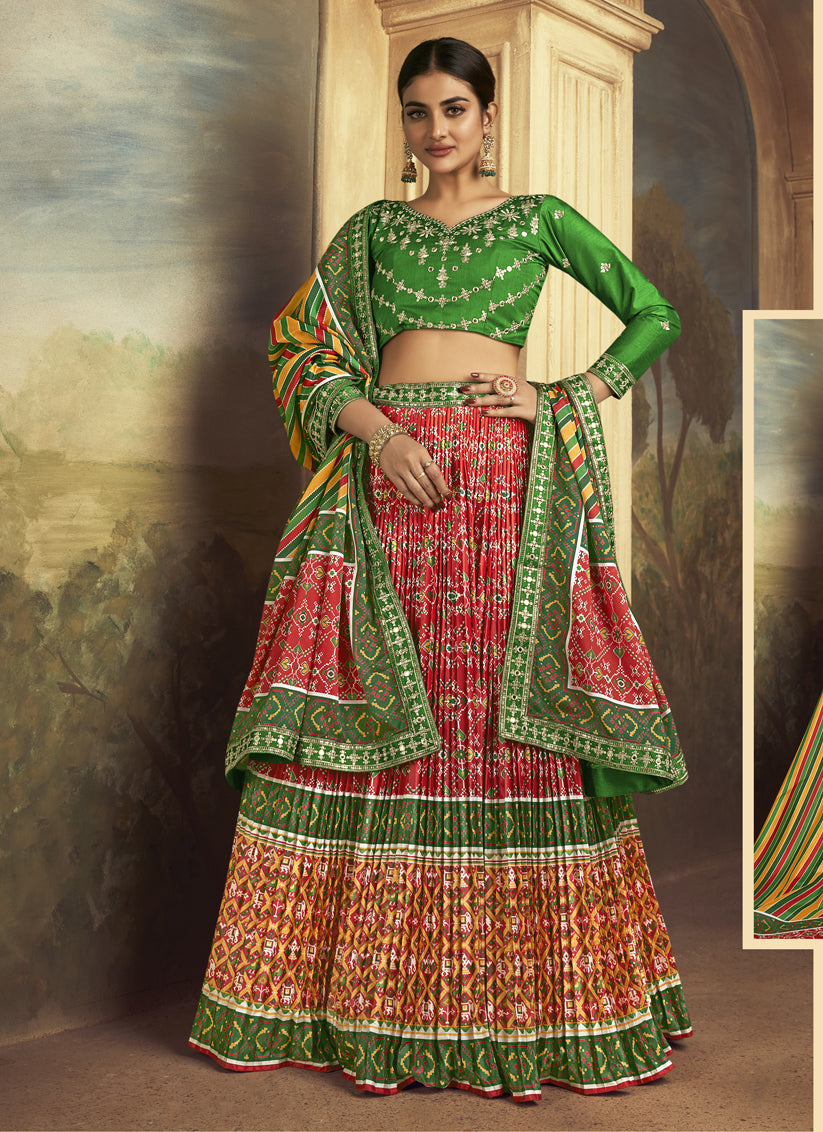 Multicolor Flared Gaji Silk Lehenga Choli for Sangeet