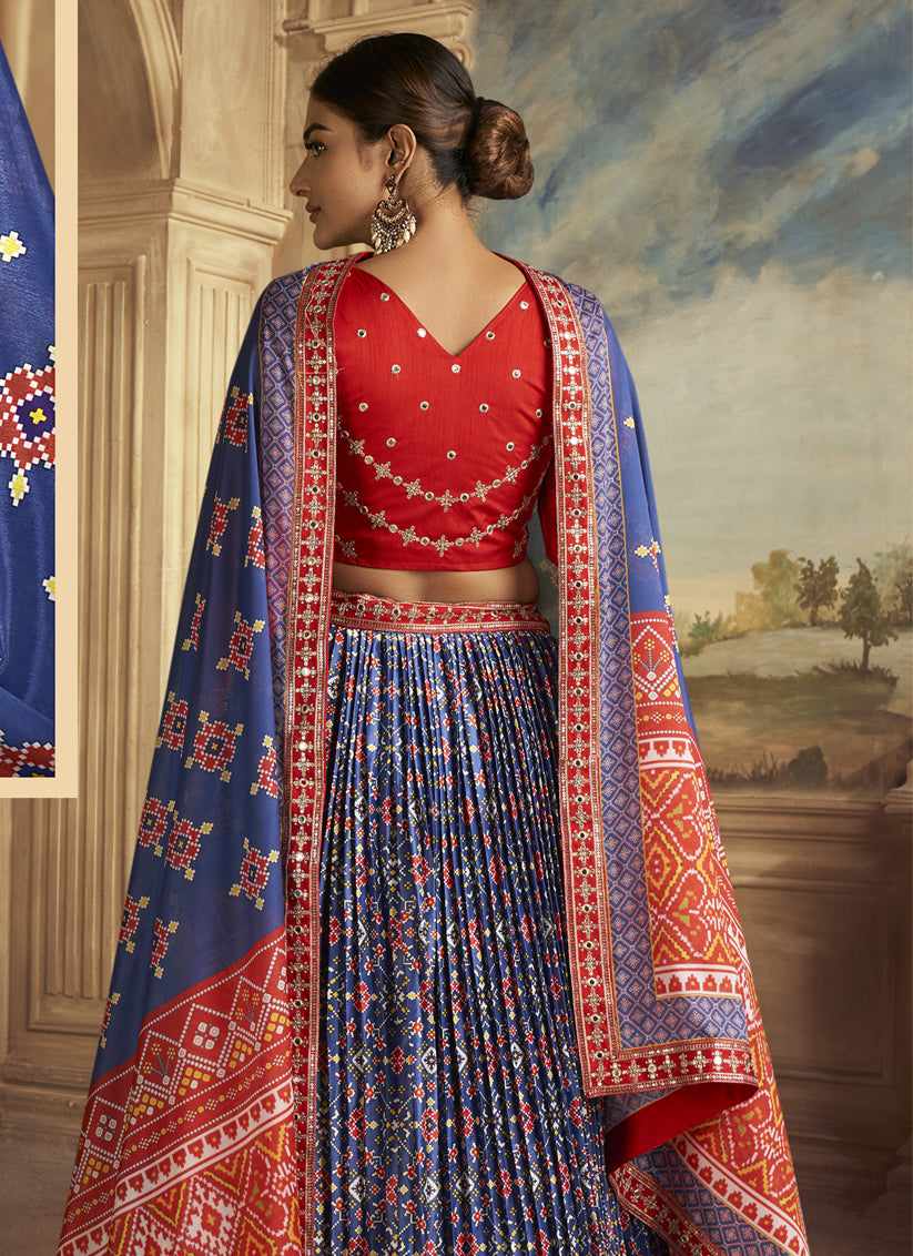 Royal Blue Flared Gaji Silk Lehenga Choli for Ceremonial