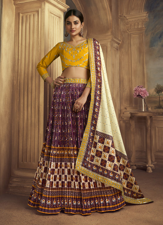 Burgundy Flared Gaji Silk Lehenga Choli for Ceremonial